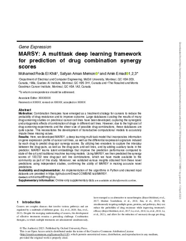 (PDF) MARSY: A multitask deep learning framework for prediction of drug ...