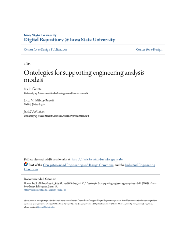 (PDF) Ontologies for supporting engineering analysis models