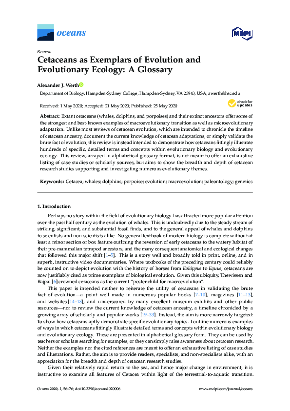 (PDF) Cetaceans as Exemplars of Evolution and Evolutionary Ecology: A ...