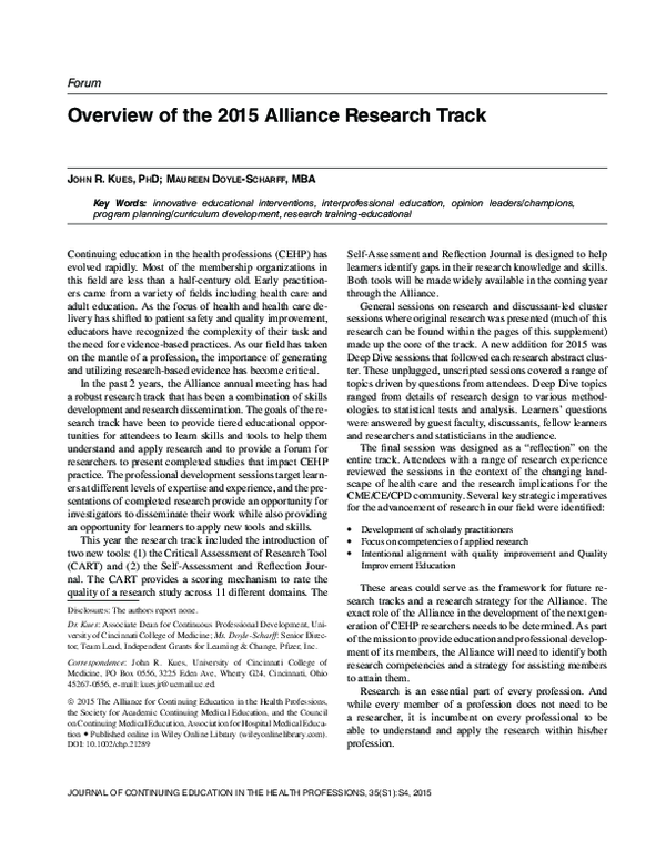 (PDF) Overview of the 2015 Alliance Research Track