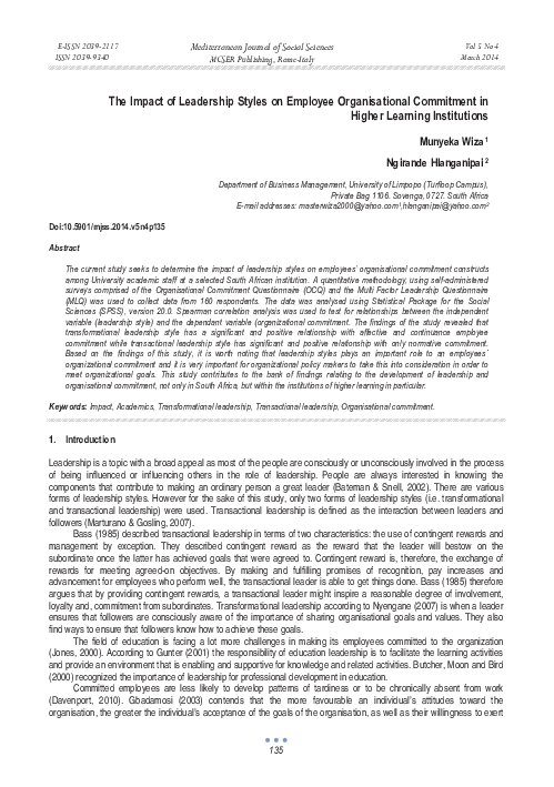 (PDF) The Impact of Leadership Styles on Employee Organisational ...