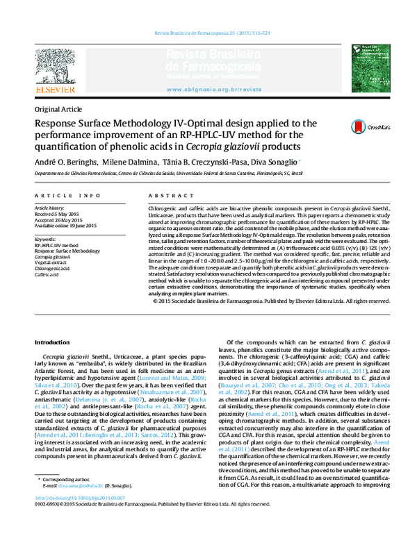 (PDF) Response Surface Methodology IV-Optimal design applied to the ...
