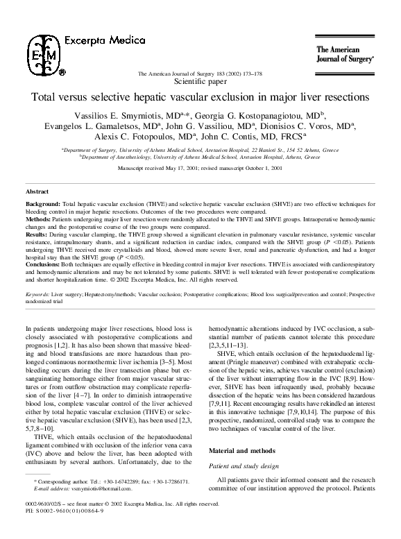 (PDF) Total versus selective hepatic vascular exclusion in major liver ...