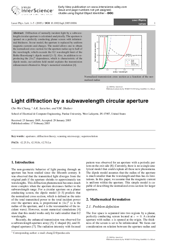 (PDF) Light diffraction by a subwavelength circular aperture
