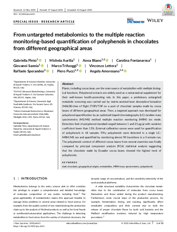 (PDF) From untargeted metabolomics to the multiple reaction monitoring ...