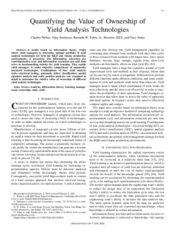 (PDF) Quantifying the value of ownership of yield analysis technologies