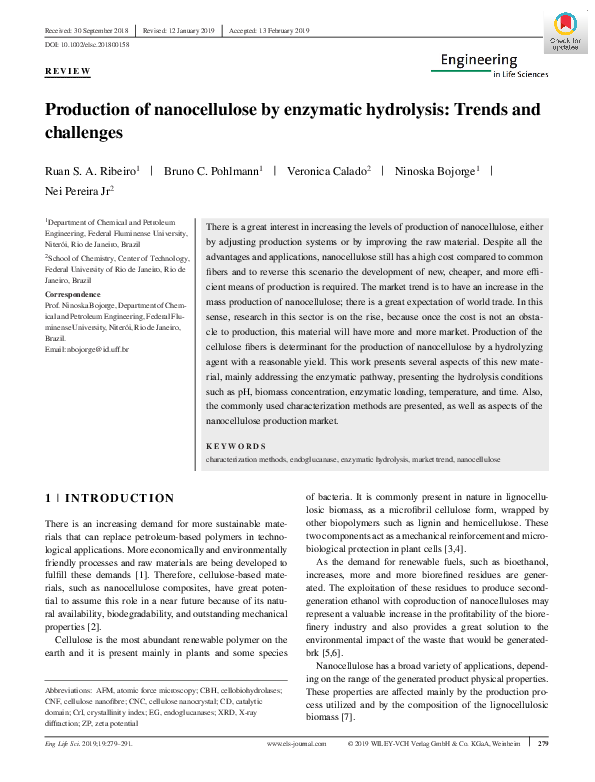(PDF) Production of nanocellulose by enzymatic hydrolysis: Trends and ...