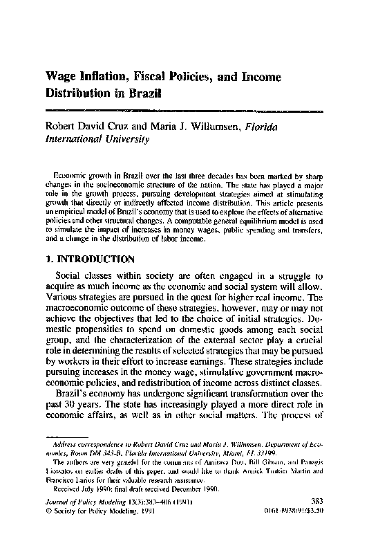 (PDF) Wage inflation, fiscal policies, and income distribution in Brazil