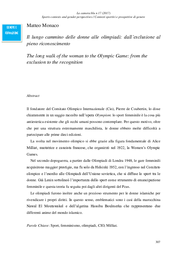 (PDF) Il lungo cammino delle donne alle olimpiadi: dall’esclusione al ...