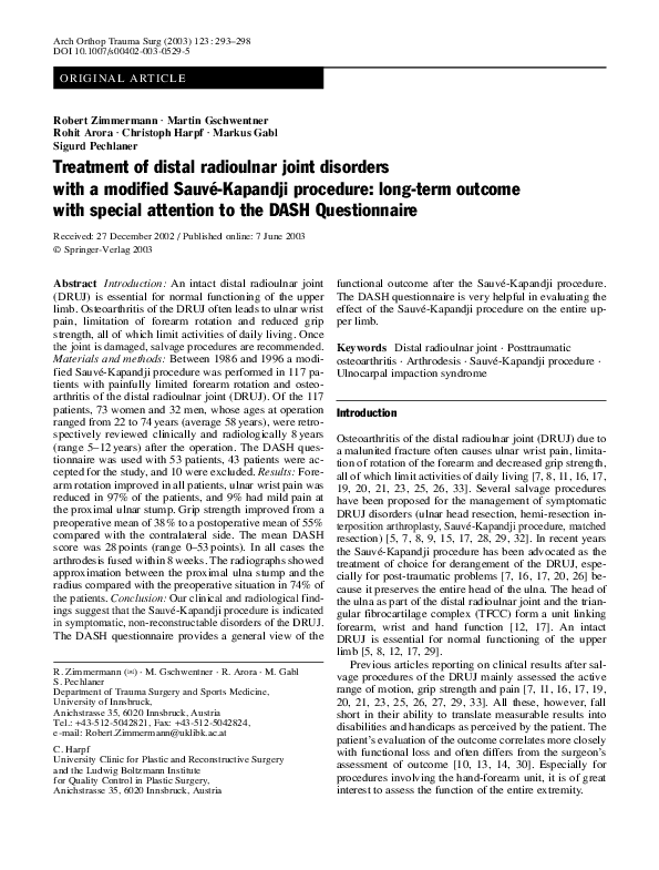 (PDF) Treatment of distal radioulnar joint disorders with a modified ...