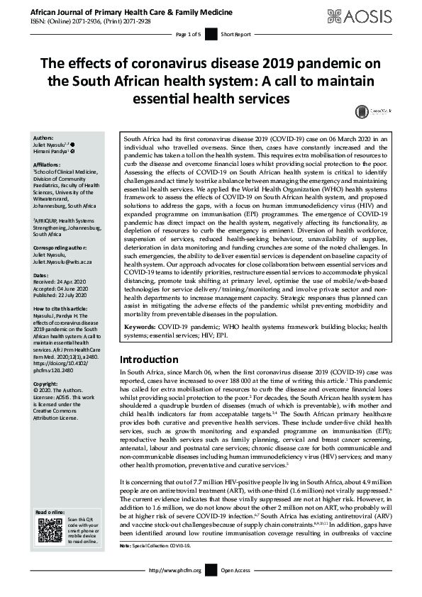 (PDF) The effects of coronavirus disease 2019 pandemic on the South ...