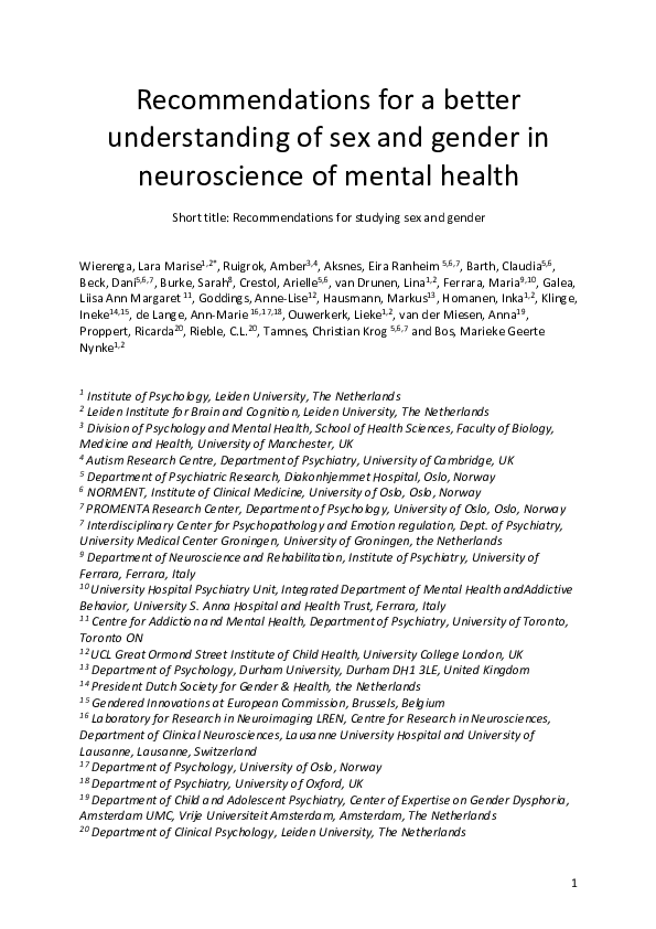 (PDF) Roadmap towards understanding sex and gender in neuroscience of ...