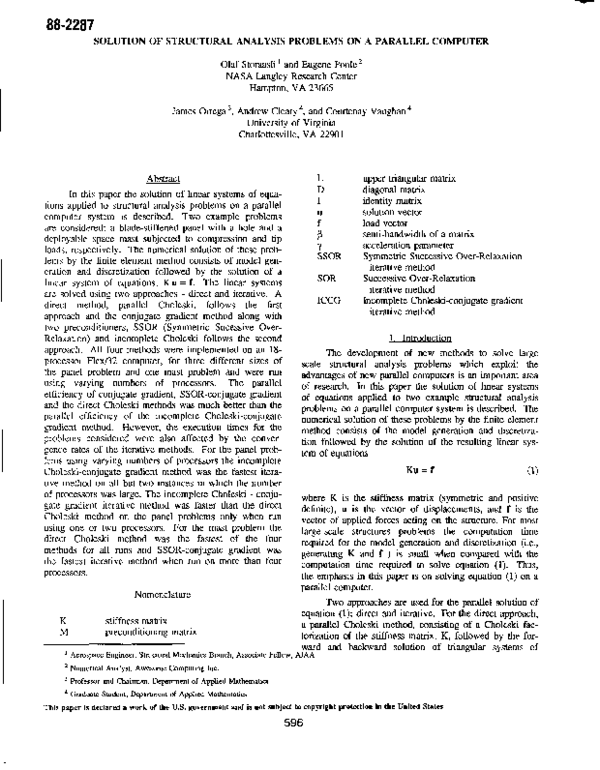 (PDF) Solution of structural analysis problems on a parallel computer