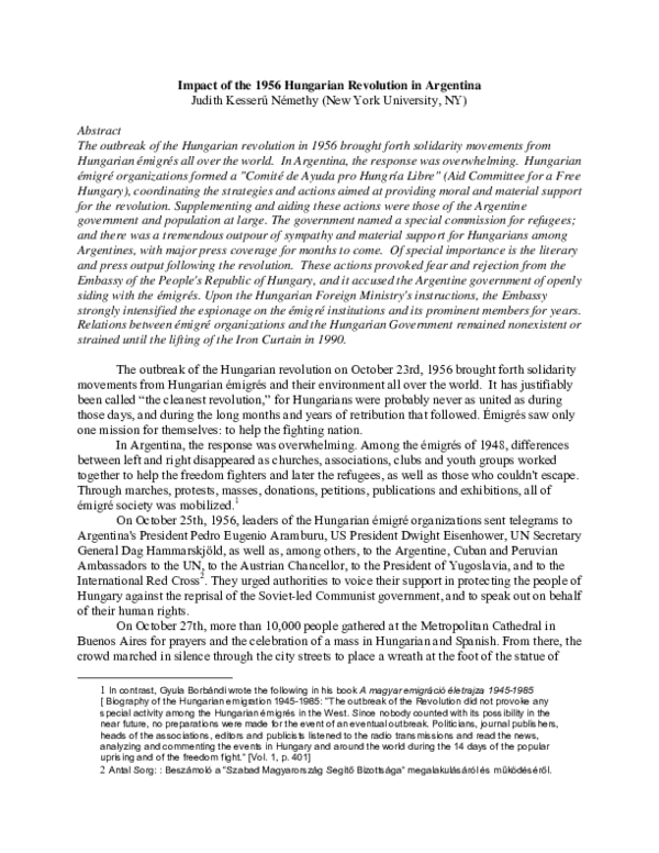 (PDF) Impact of the 1956 Hungarian Revolution in Argentina