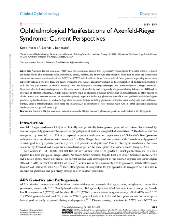 (PDF) Ophthalmological Manifestations of Axenfeld-Rieger Syndrome ...