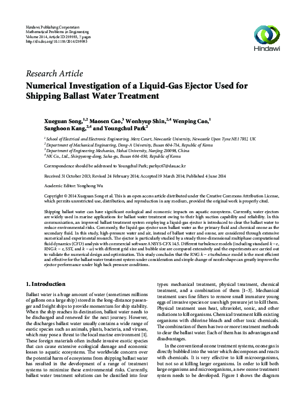 (PDF) Numerical Investigation of a Liquid-Gas Ejector Used for Shipping ...