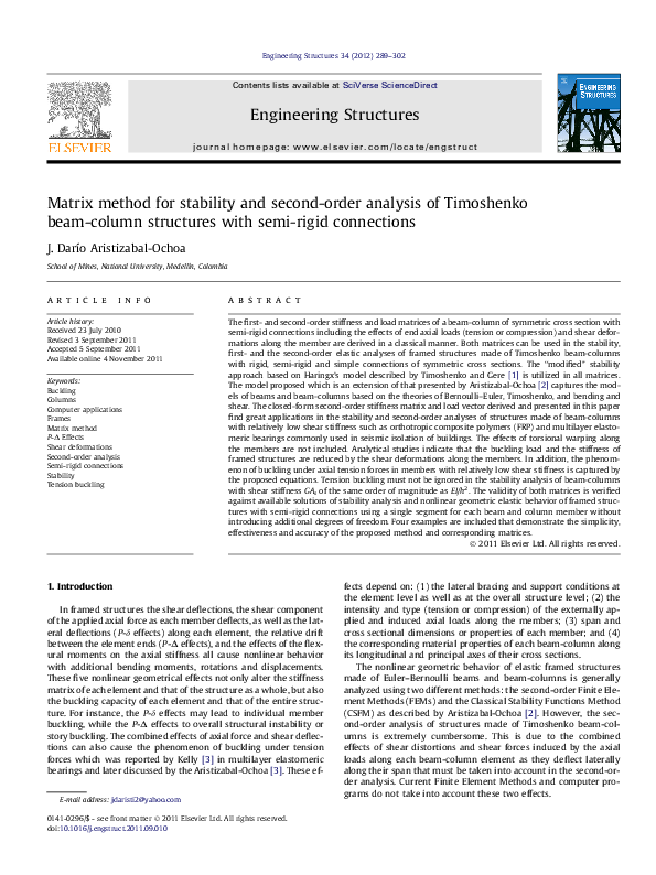 (PDF) Matrix method for stability and second-order analysis of ...