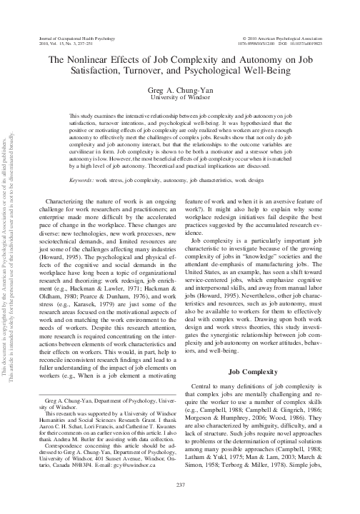(PDF) The nonlinear effects of job complexity and autonomy on job ...