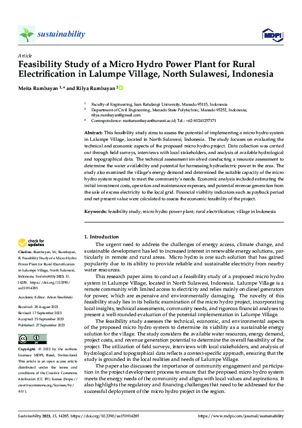 (PDF) Feasibility Study of a Micro Hydro Power Plant for Rural ...