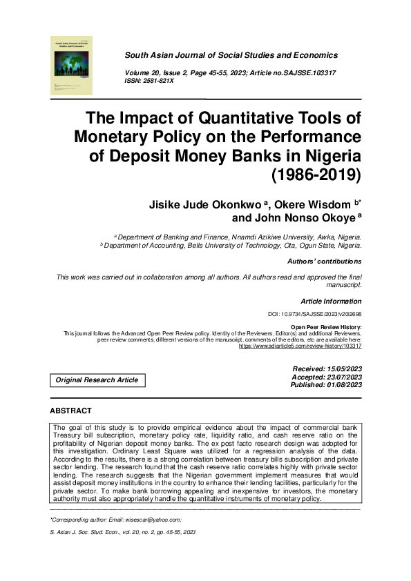 (PDF) The Impact of Quantitative Tools of Monetary Policy on the ...