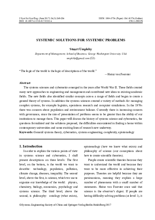 (PDF) Systemic solutions for systemic problems