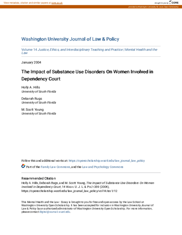 (PDF) The Impact of Substance Use Disorders On Women Involved in ...