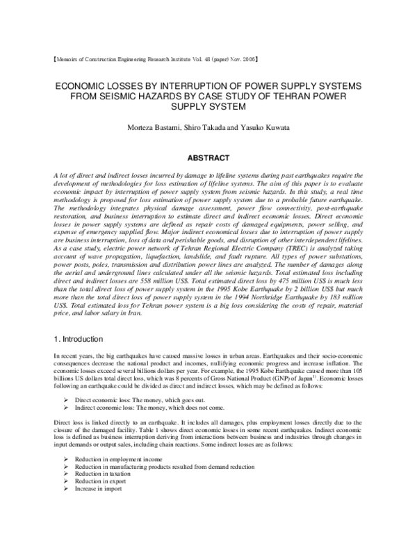 (PDF) Economic losses by interruption of power supply systems from ...