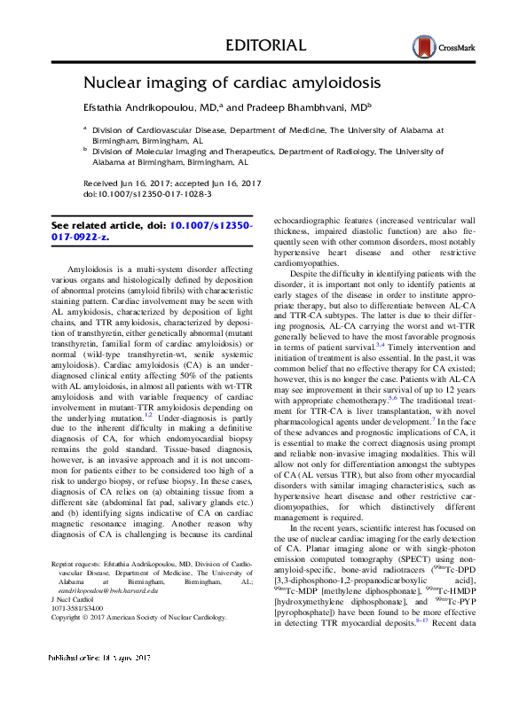 (PDF) Nuclear imaging of Cardiac Amyloidosis