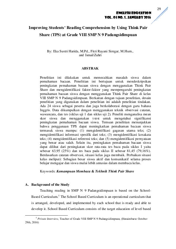 (PDF) Improving Students’ Reading Comprehension by Using Think Pair ...