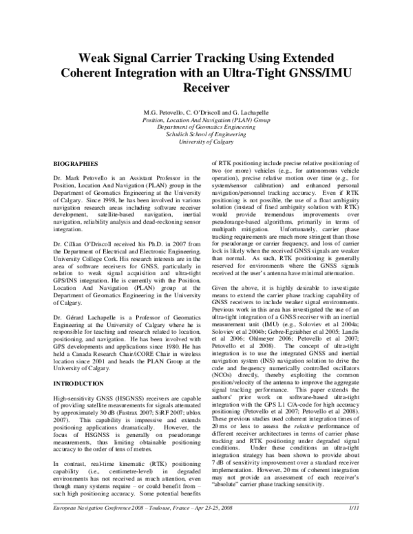 (PDF) Weak Signal Carrier Tracking Using Extended Coherent Integration