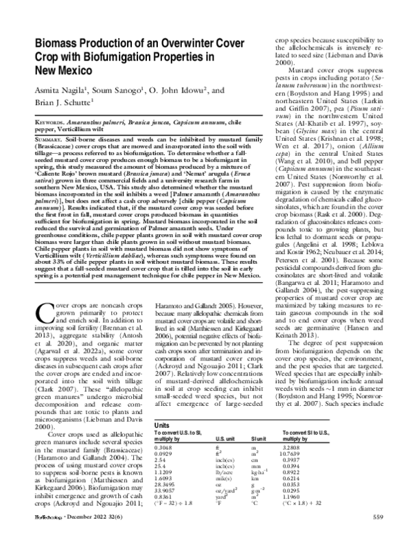 (PDF) Biomass Production of an Overwinter Cover Crop with Biofumigation ...