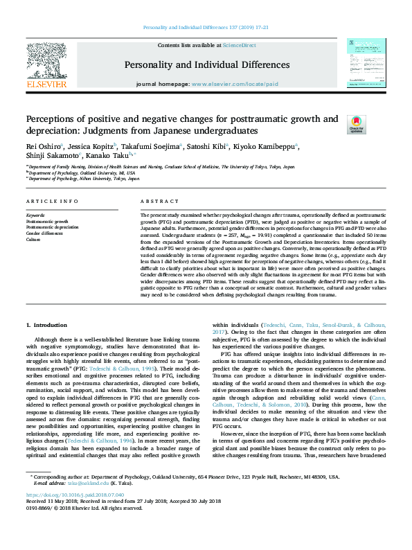 (PDF) Perceptions of positive and negative changes for posttraumatic ...