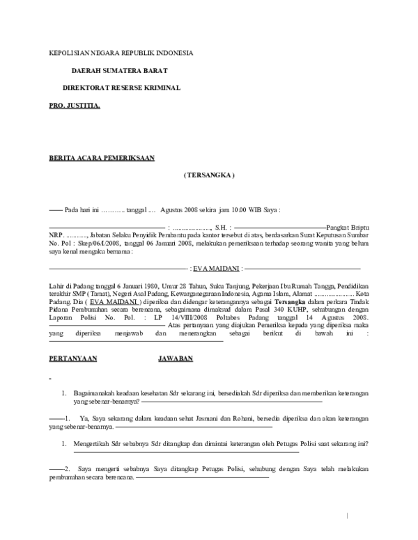 (DOC) Berita Acara Pemeriksaan (BAP) Tersangka