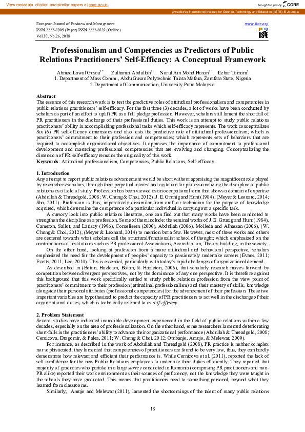 (PDF) Professionalism and Competencies as Predictors of Public ...