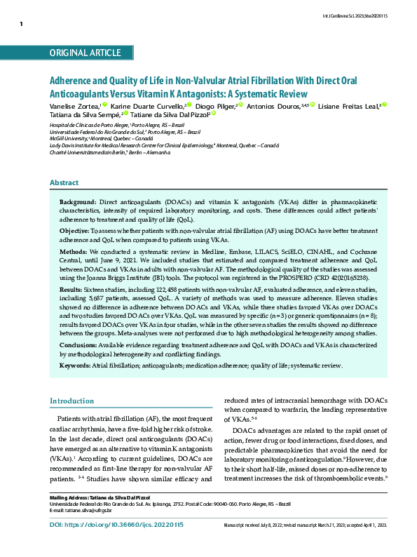 (PDF) Adherence and Quality of Life in Non-Valvular Atrial Fibrillation ...