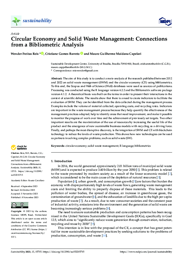 (PDF) Circular Economy and Solid Waste Management: Connections from a ...