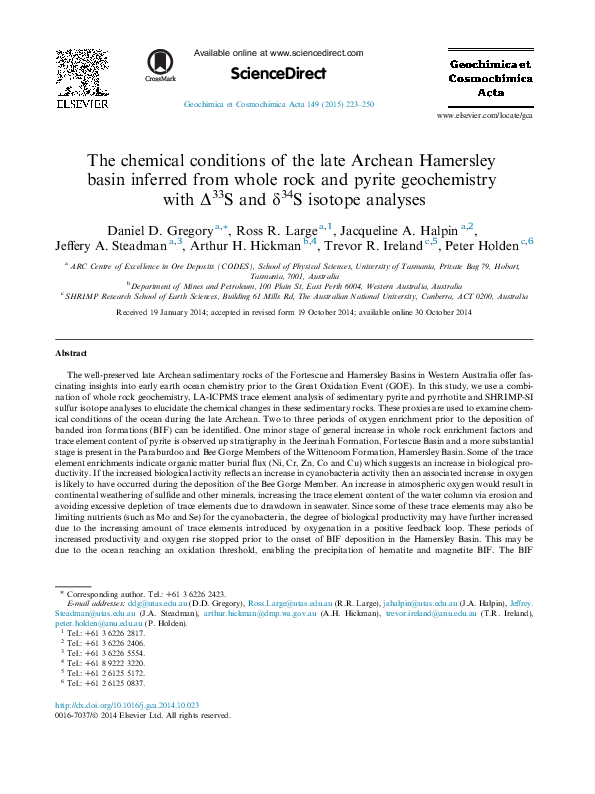 (PDF) The chemical conditions of the late Archean Hamersley basin ...