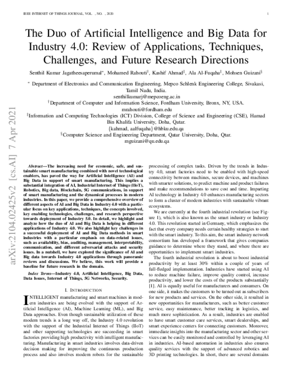 (PDF) The Duo of Artificial Intelligence and Big Data for Industry 4.0 ...