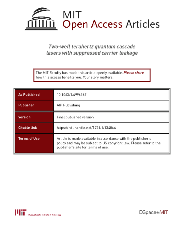 (PDF) Two-well terahertz quantum cascade lasers with suppressed carrier ...