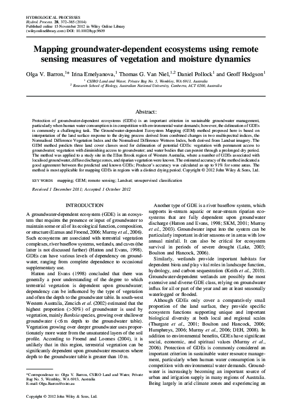 (PDF) Mapping groundwater-dependent ecosystems using remote sensing ...