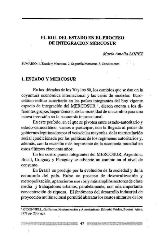 (PDF) El rol del Estado en el proceso de integración MERCOSUR
