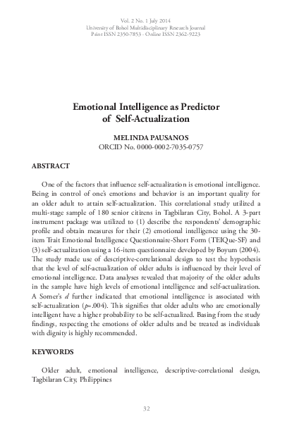 (PDF) Emotional Intelligence as Predictor of Self-Actualization