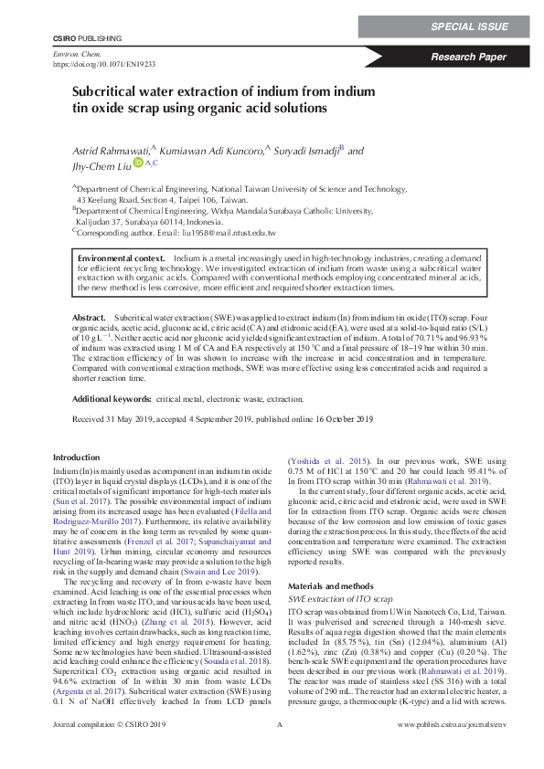 (PDF) Subcritical water extraction of indium from indium tin oxide ...