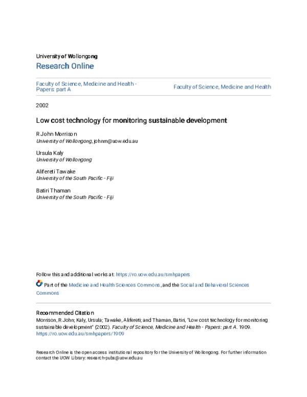 (PDF) Low cost technology for monitoring sustainable development
