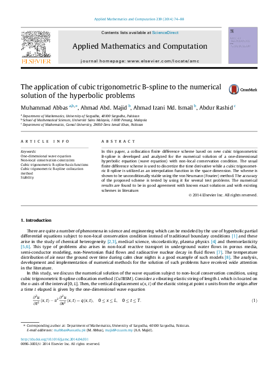 (PDF) The application of cubic trigonometric B-spline to the numerical ...