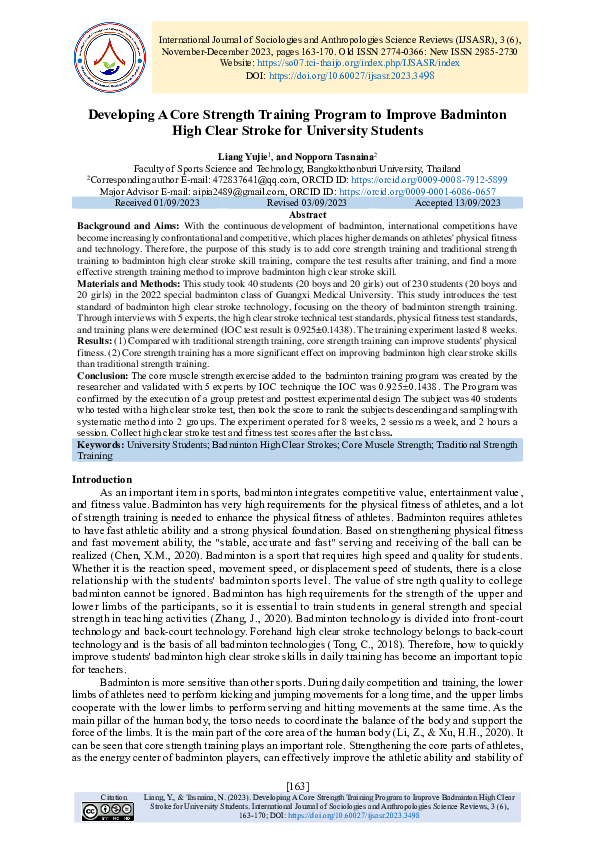 (PDF) Developing A Core Strength Training Program to Improve Badminton ...