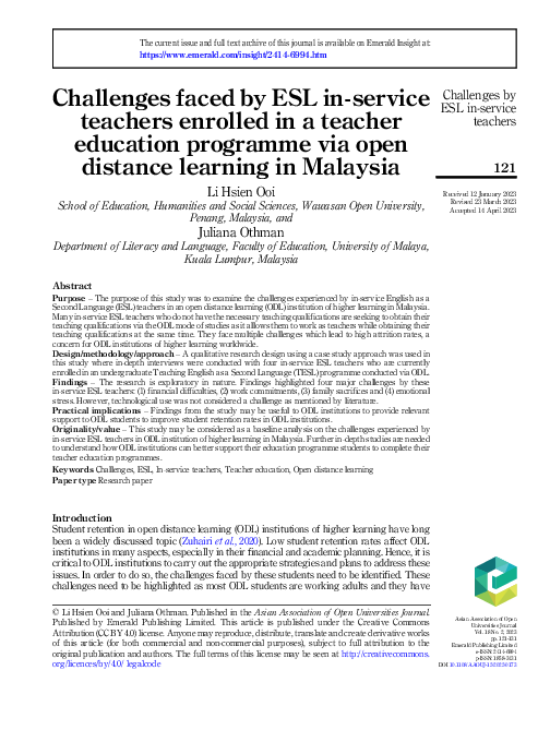 (PDF) Challenges faced by ESL in-service teachers enrolled in a teacher ...