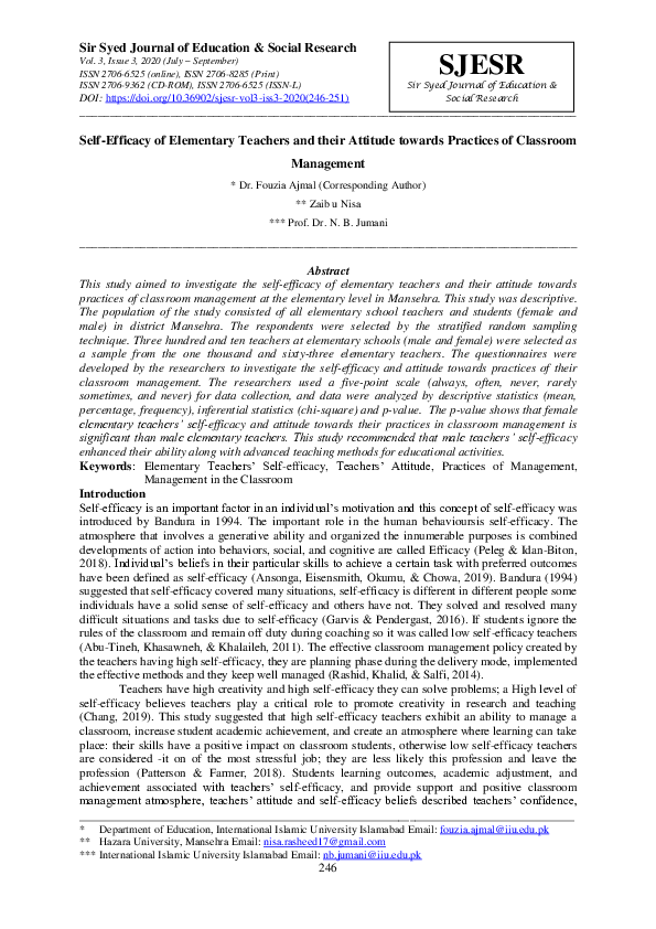 (PDF) Self-Efficacy of Elementary Teachers and their Attitude towards ...