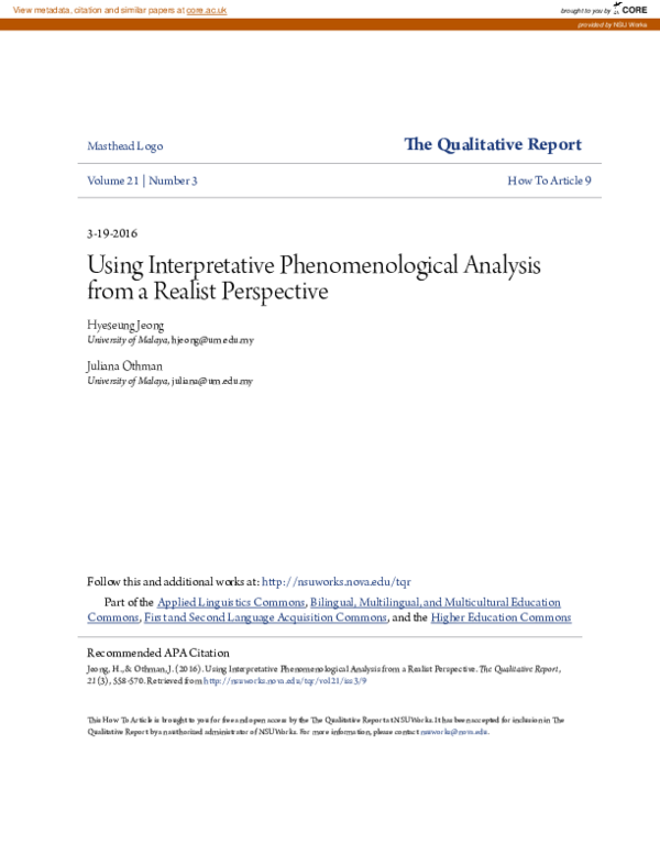 (PDF) Using Interpretative Phenomenological Analysis from a Realist ...