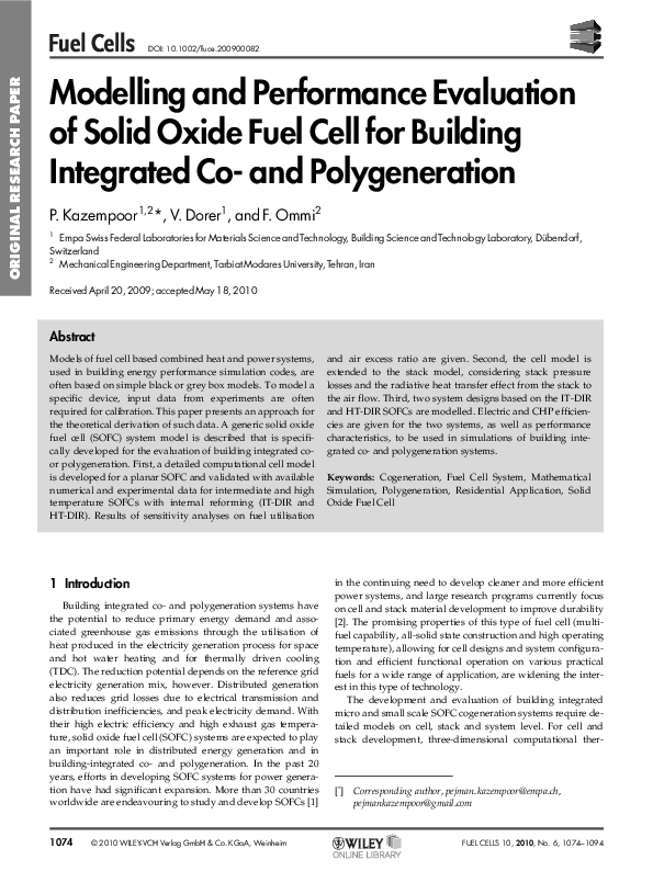 (PDF) Modelling and Performance Evaluation of Solid Oxide Fuel Cell for ...